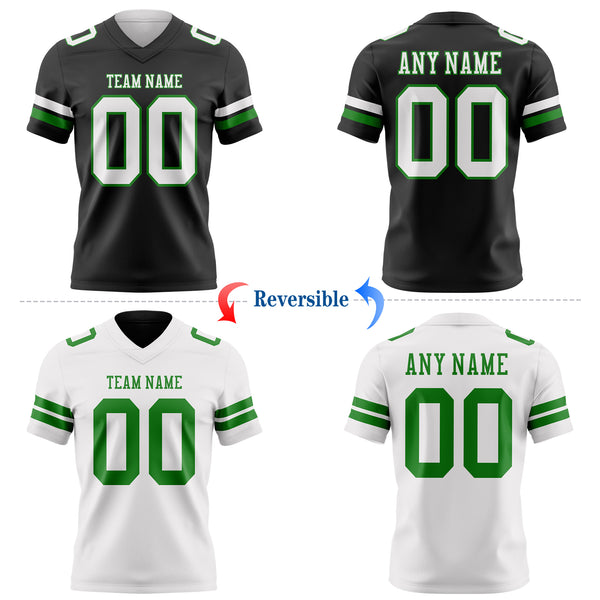 Custom Black White-Grass Green Reversible Double Side Authentic Football Jersey