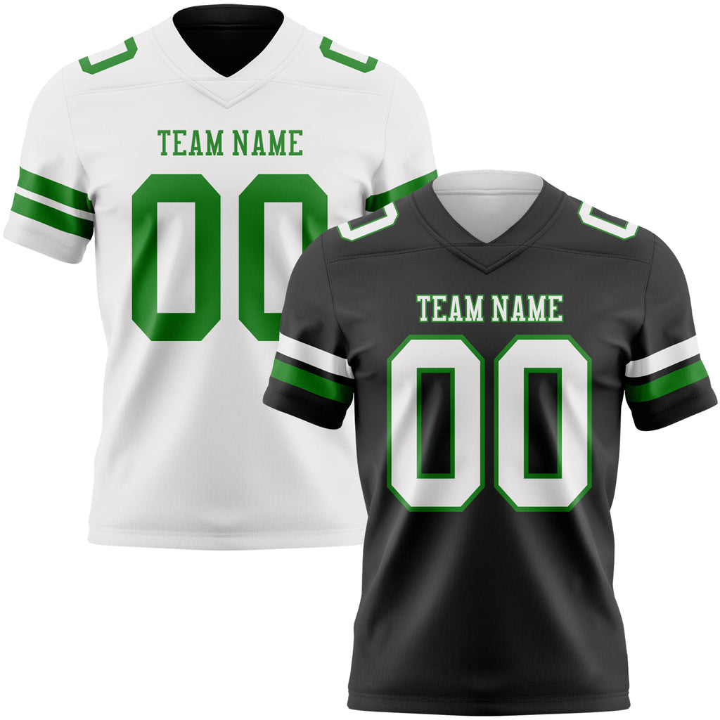 Custom Black White-Grass Green Reversible Double Side Authentic Football Jersey