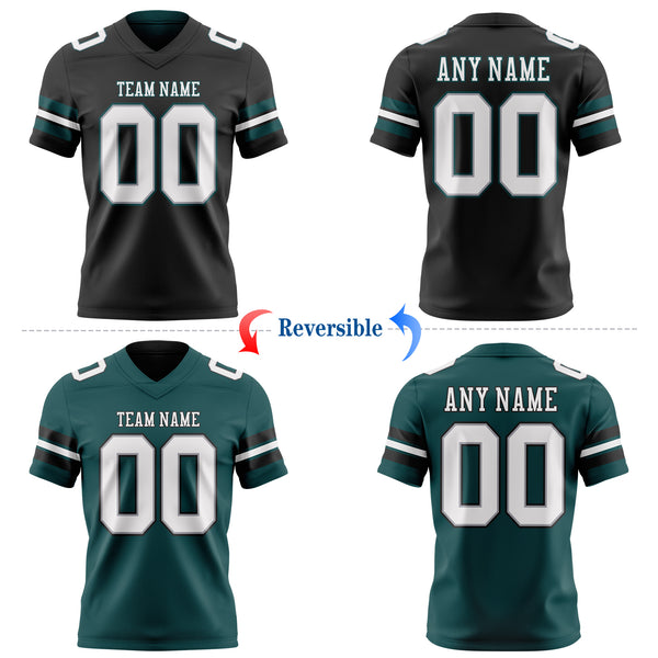 Custom Black White Gray-Midnight Green Reversible Double Side Authentic Football Jersey