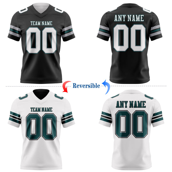 Custom Black White Gray-Midnight Green Reversible Double Side Authentic Football Jersey