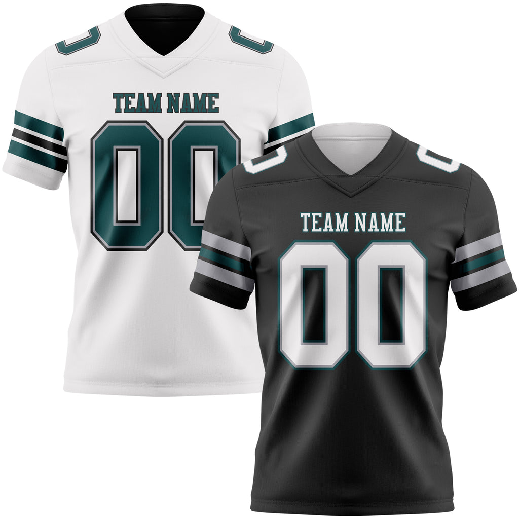 Custom Black White Gray-Midnight Green Reversible Double Side Authentic Football Jersey