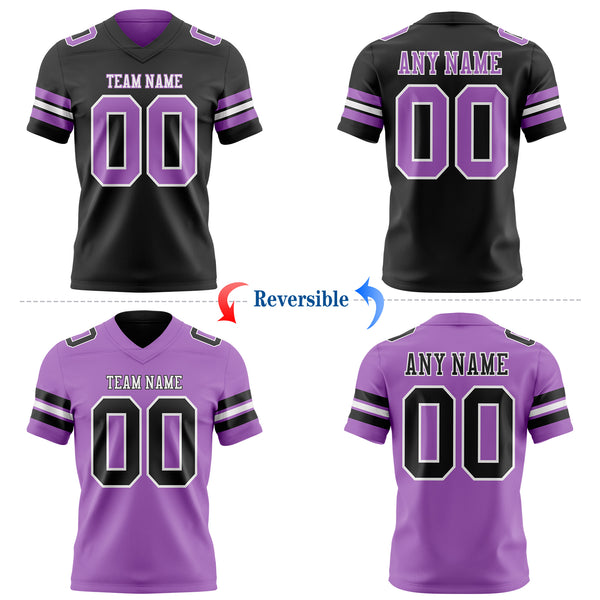 Custom Black Medium Purple-White Reversible Double Side Authentic Football Jersey