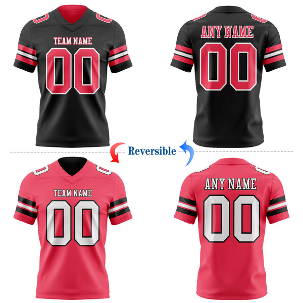 Custom Black Neon Pink-White Reversible Double Side Authentic Football Jersey