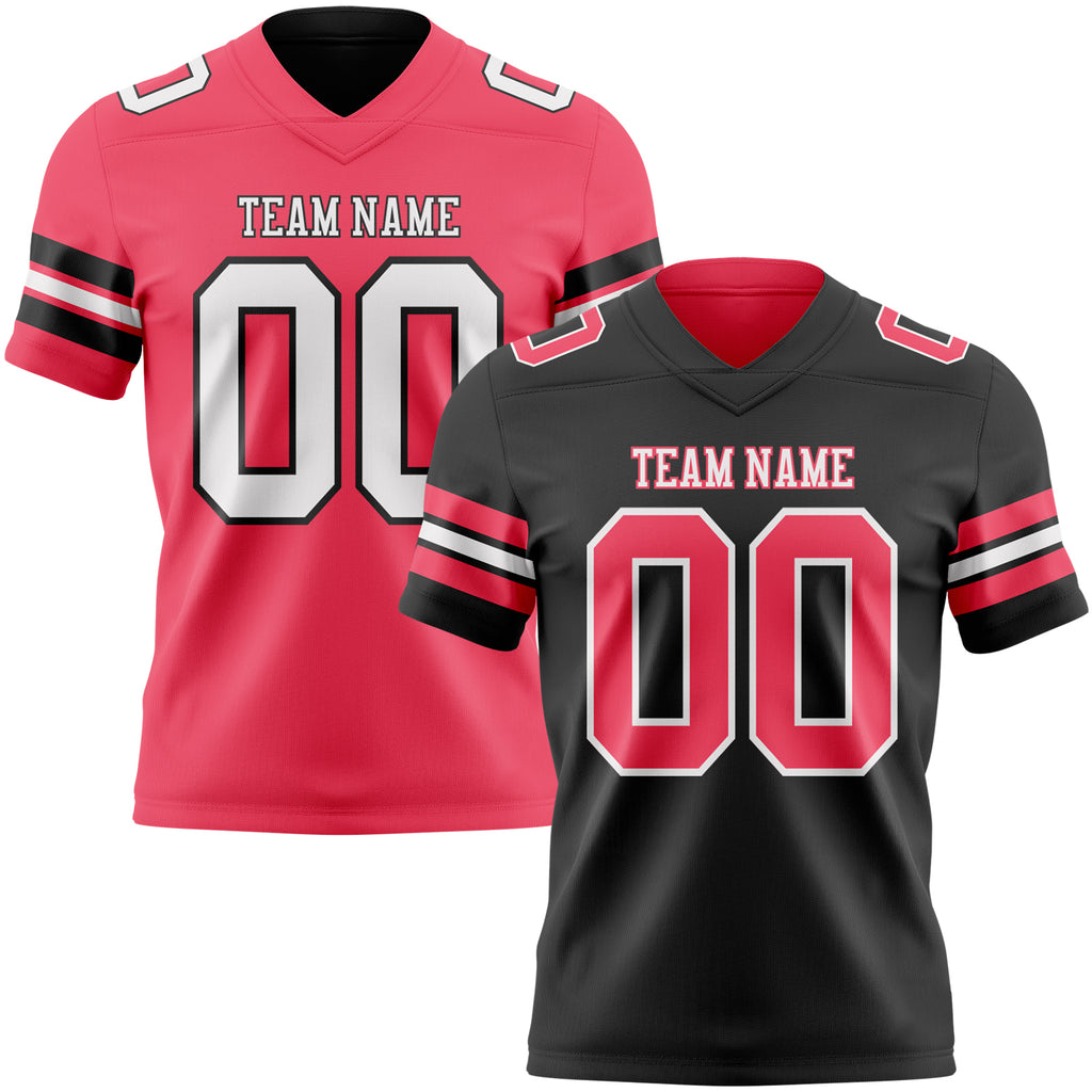 Custom Black Neon Pink-White Reversible Double Side Authentic Football Jersey