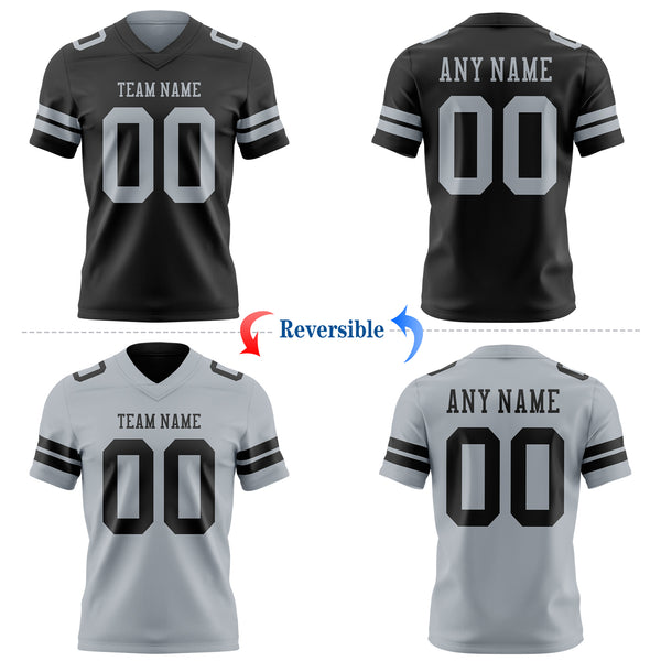 Custom Black-Silver Reversible Double Side Authentic Football Jersey