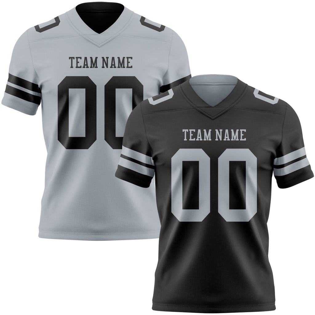 Custom Black-Silver Reversible Double Side Authentic Football Jersey