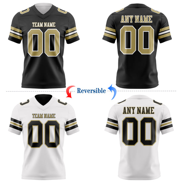 Custom Black Vegas Gold-White Reversible Double Side Authentic Football Jersey