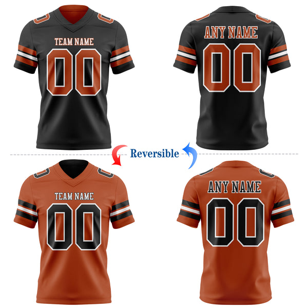 Custom Black Texas Orange-White Reversible Double Side Authentic Football Jersey