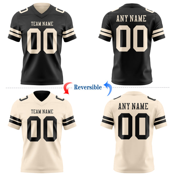 Custom Black-Cream Reversible Double Side Authentic Football Jersey