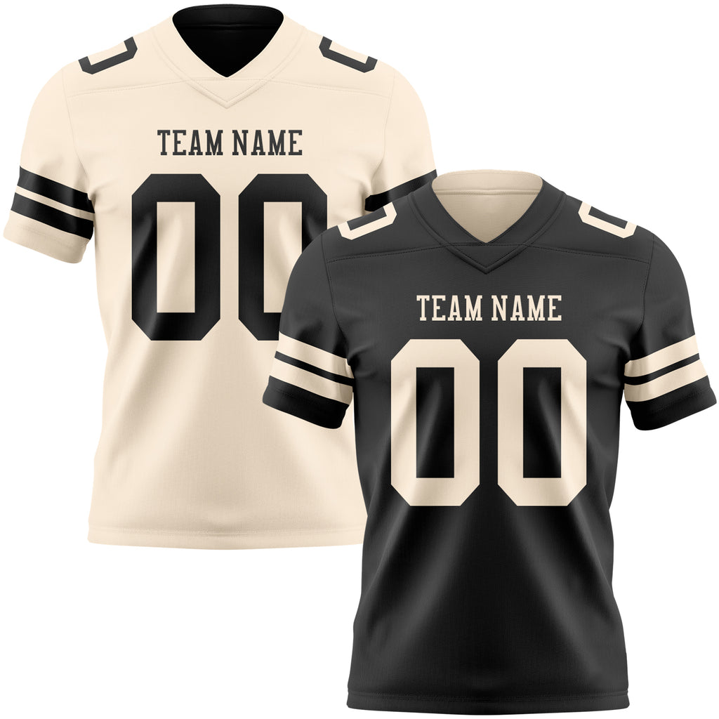 Custom Black-Cream Reversible Double Side Authentic Football Jersey