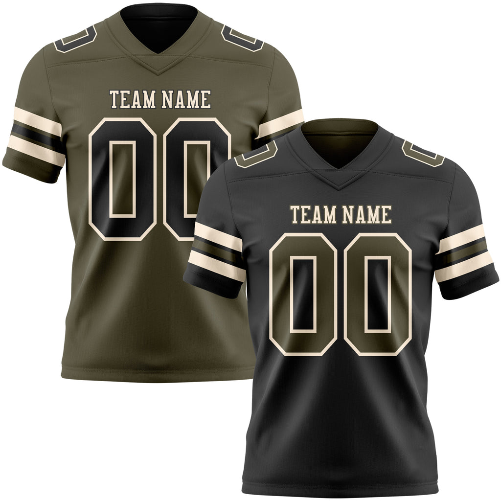 Custom Black Olive-Cream Reversible Double Side Authentic Football Jersey
