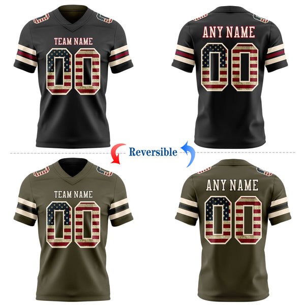 Custom Black Olive Reversible Double Side Authentic Football Jersey