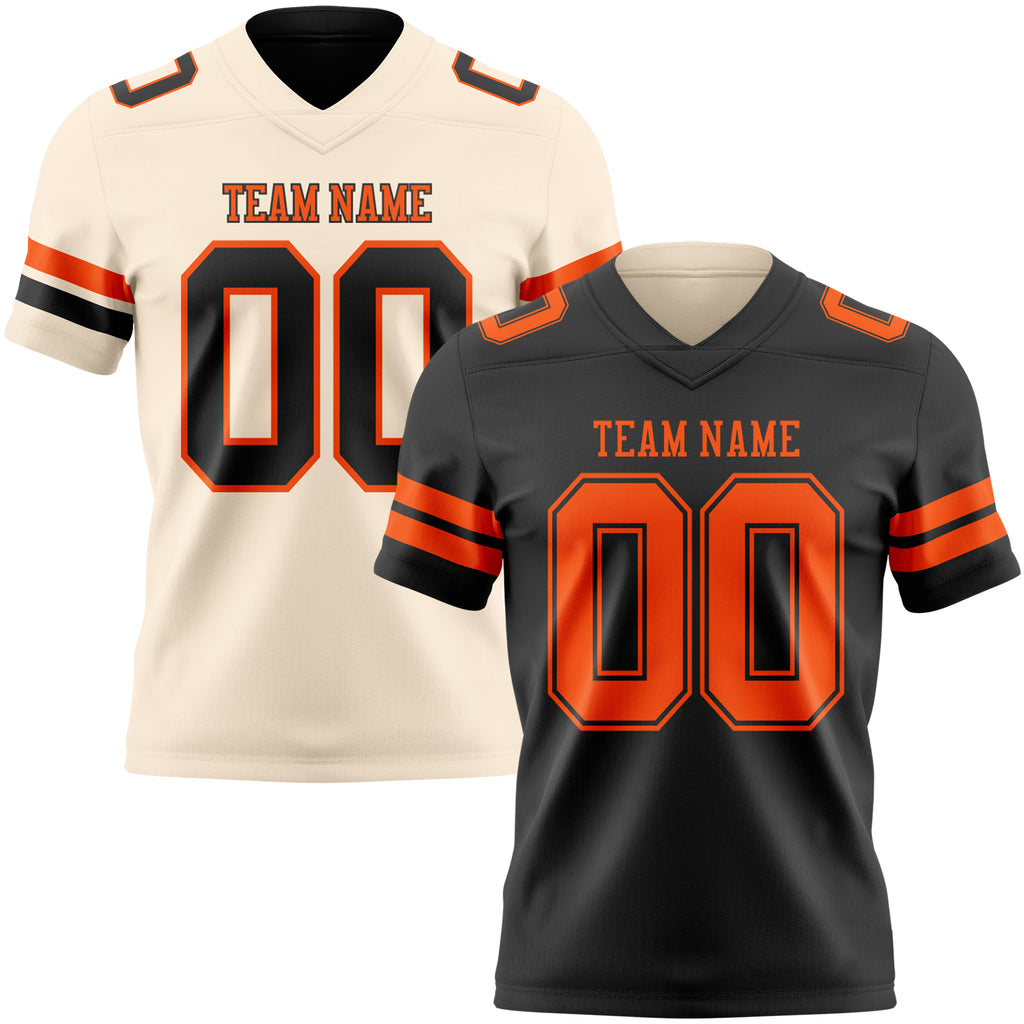 Custom Black Cream Reversible Double Side Authentic Football Jersey