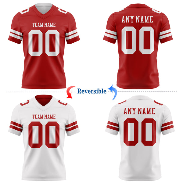 Custom Red-White Reversible Double Side Authentic Football Jersey