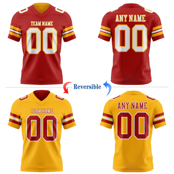 Custom Red White-Gold Reversible Double Side Authentic Football Jersey