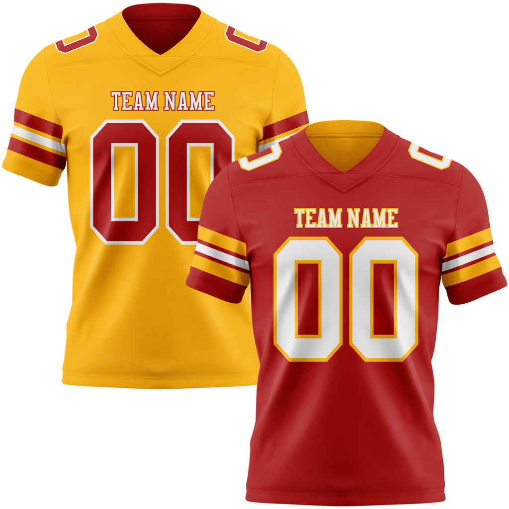 Custom Red White-Gold Reversible Double Side Authentic Football Jersey