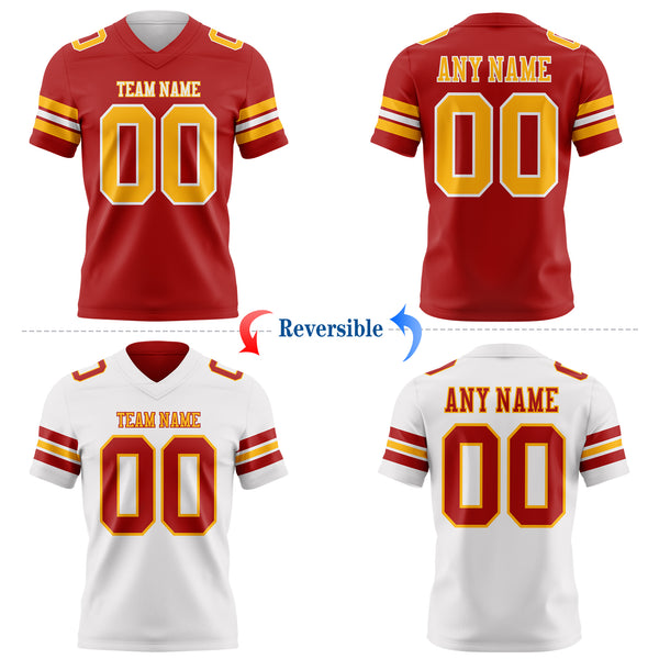 Custom Red Gold-White Reversible Double Side Authentic Football Jersey