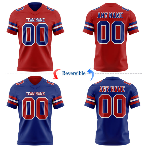 Custom Red Royal-White Reversible Double Side Authentic Football Jersey