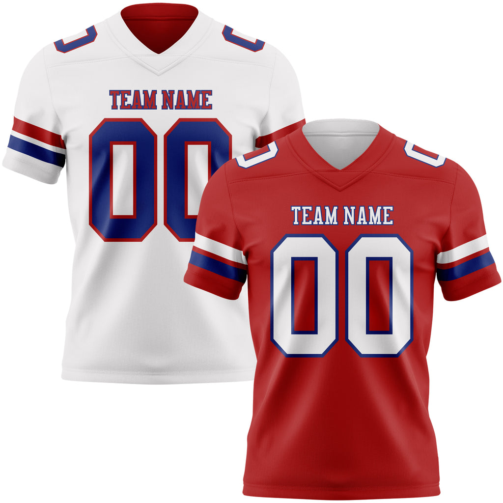 Custom Red White-Royal Reversible Double Side Authentic Football Jersey