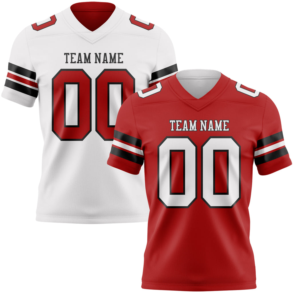 Custom Red White-Black Reversible Double Side Authentic Football Jersey
