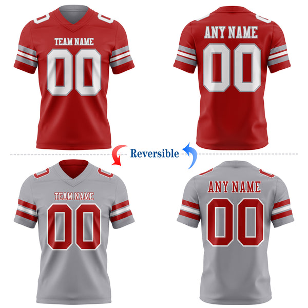 Custom Red White-Gray Reversible Double Side Authentic Football Jersey
