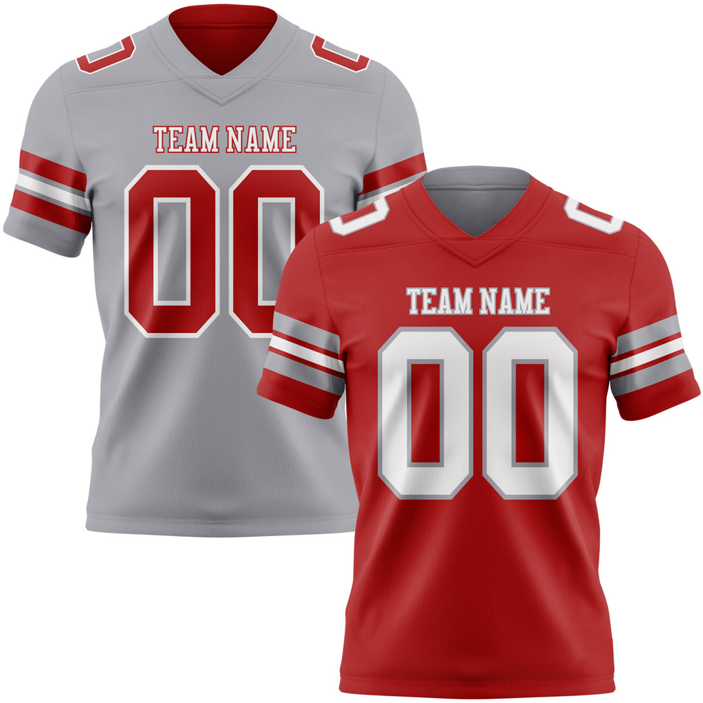 Custom Red White-Gray Reversible Double Side Authentic Football Jersey