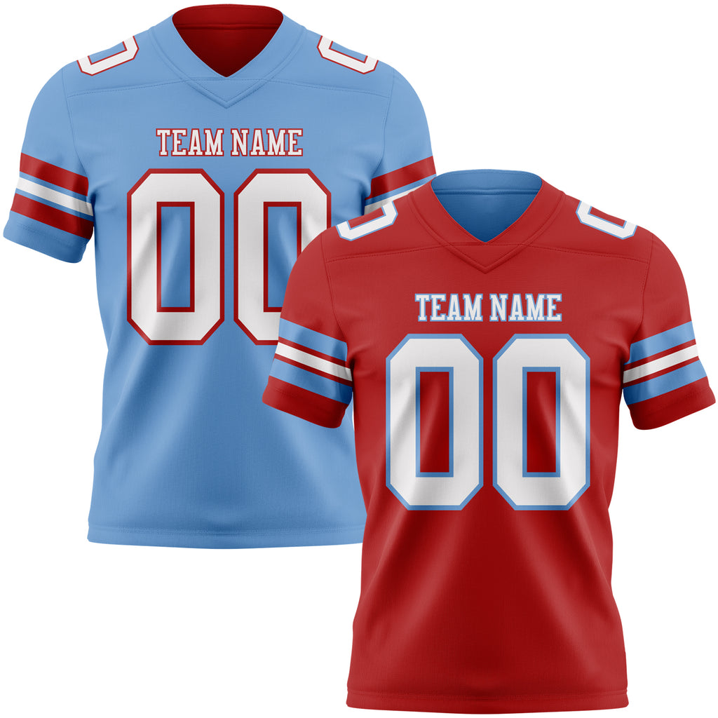 Custom Red White-Light Blue Reversible Double Side Authentic Football Jersey