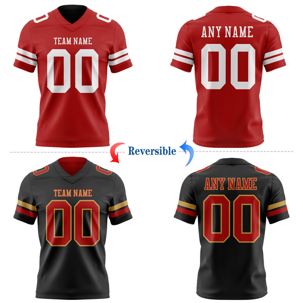 Custom Red Black Reversible Double Side Authentic Football Jersey