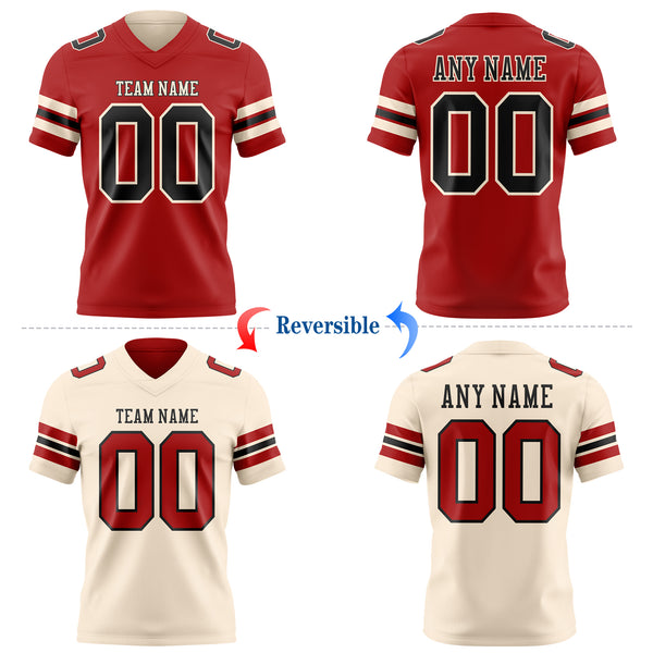 Custom Red Black-Cream Reversible Double Side Authentic Football Jersey