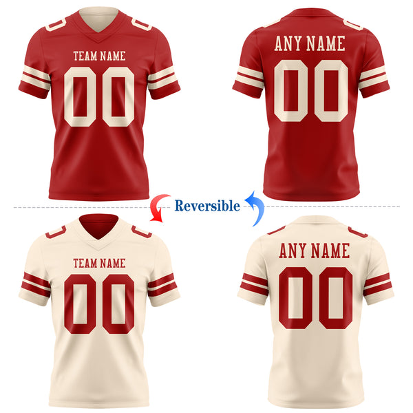 Custom Red-Cream Reversible Double Side Authentic Football Jersey