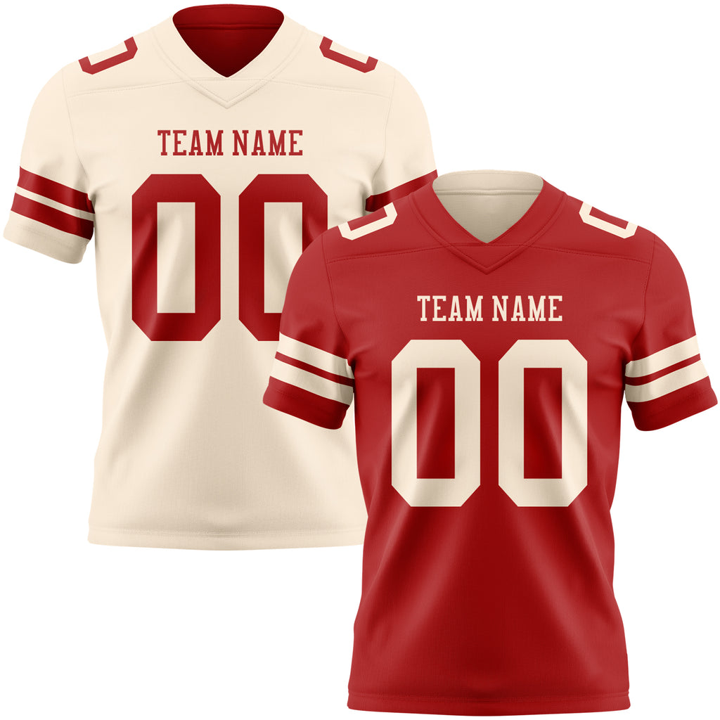 Custom Red-Cream Reversible Double Side Authentic Football Jersey