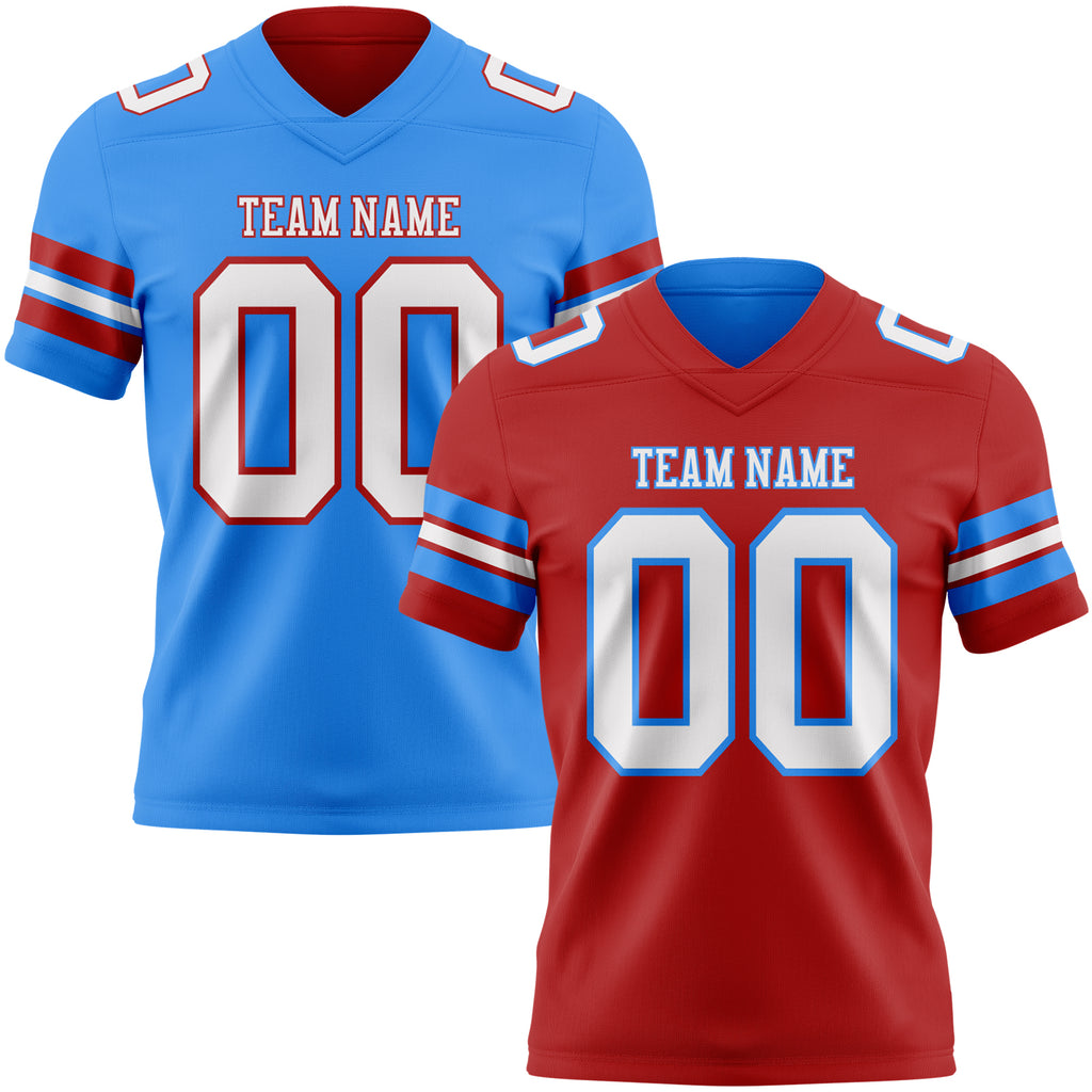 Custom Red White-Powder Blue Reversible Double Side Authentic Football Jersey