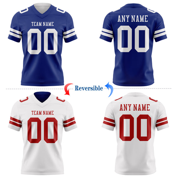 Custom Royal-White Reversible Double Side Authentic Football Jersey