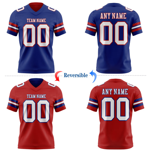 Custom Royal White-Red Reversible Double Side Authentic Football Jersey