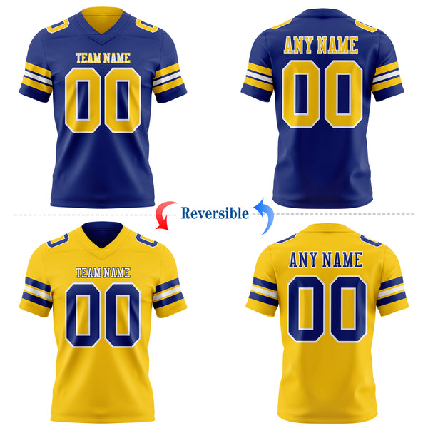 Custom Royal Yellow-White Reversible Double Side Authentic Football Jersey