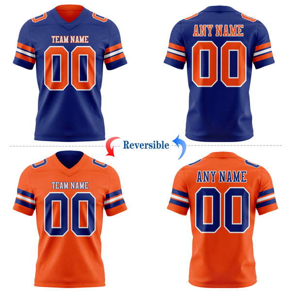 Custom Royal Orange-White Reversible Double Side Authentic Football Jersey