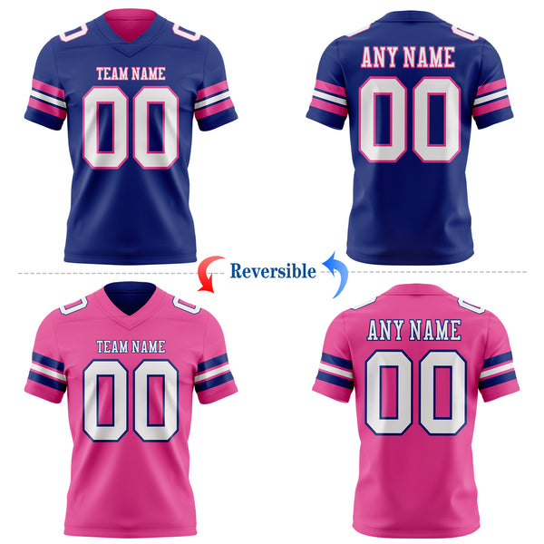 Custom Royal White-Pink Reversible Double Side Authentic Football Jersey