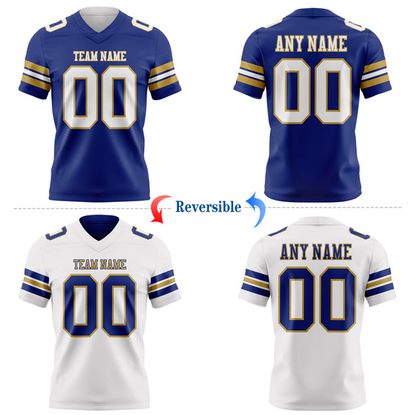 Custom Royal White-Old Gold Reversible Double Side Authentic Football Jersey