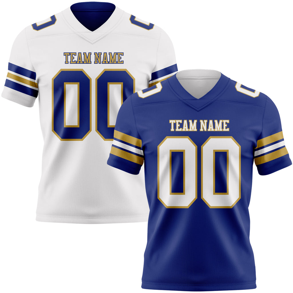 Custom Royal White-Old Gold Reversible Double Side Authentic Football Jersey