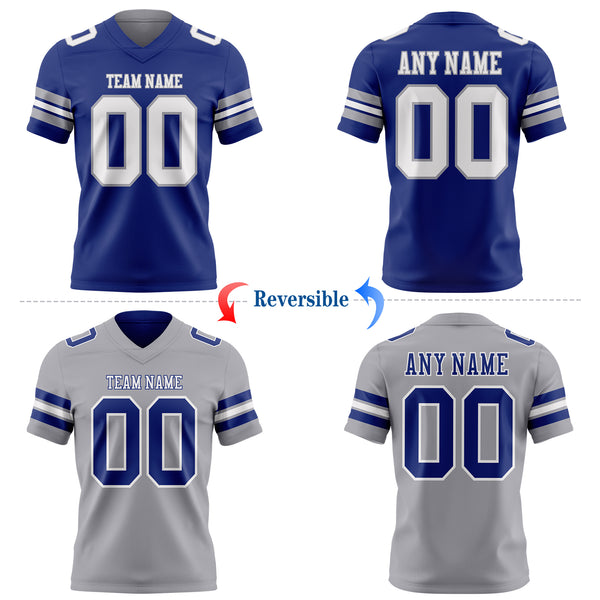 Custom Royal White-Gray Reversible Double Side Authentic Football Jersey