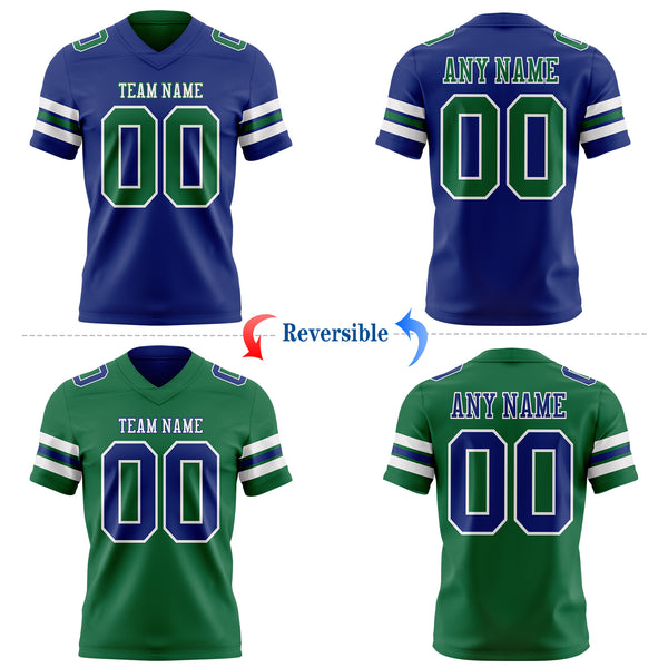Custom Royal Kelly Green-White Reversible Double Side Authentic Football Jersey