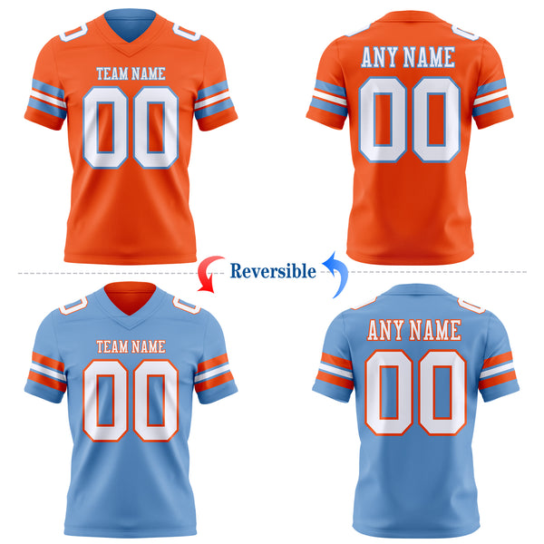 Custom Orange White-Light Blue Reversible Double Side Authentic Football Jersey