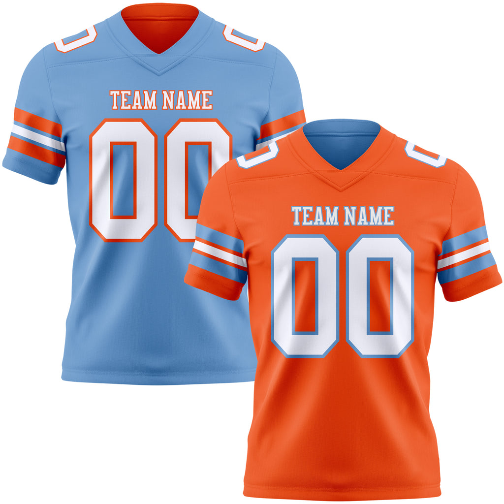 Custom Orange White-Light Blue Reversible Double Side Authentic Football Jersey