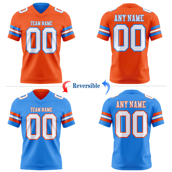 Custom Orange White-Powder Blue Reversible Double Side Authentic Football Jersey