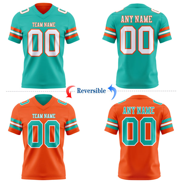 Custom Aqua White-Orange Reversible Double Side Authentic Football Jersey