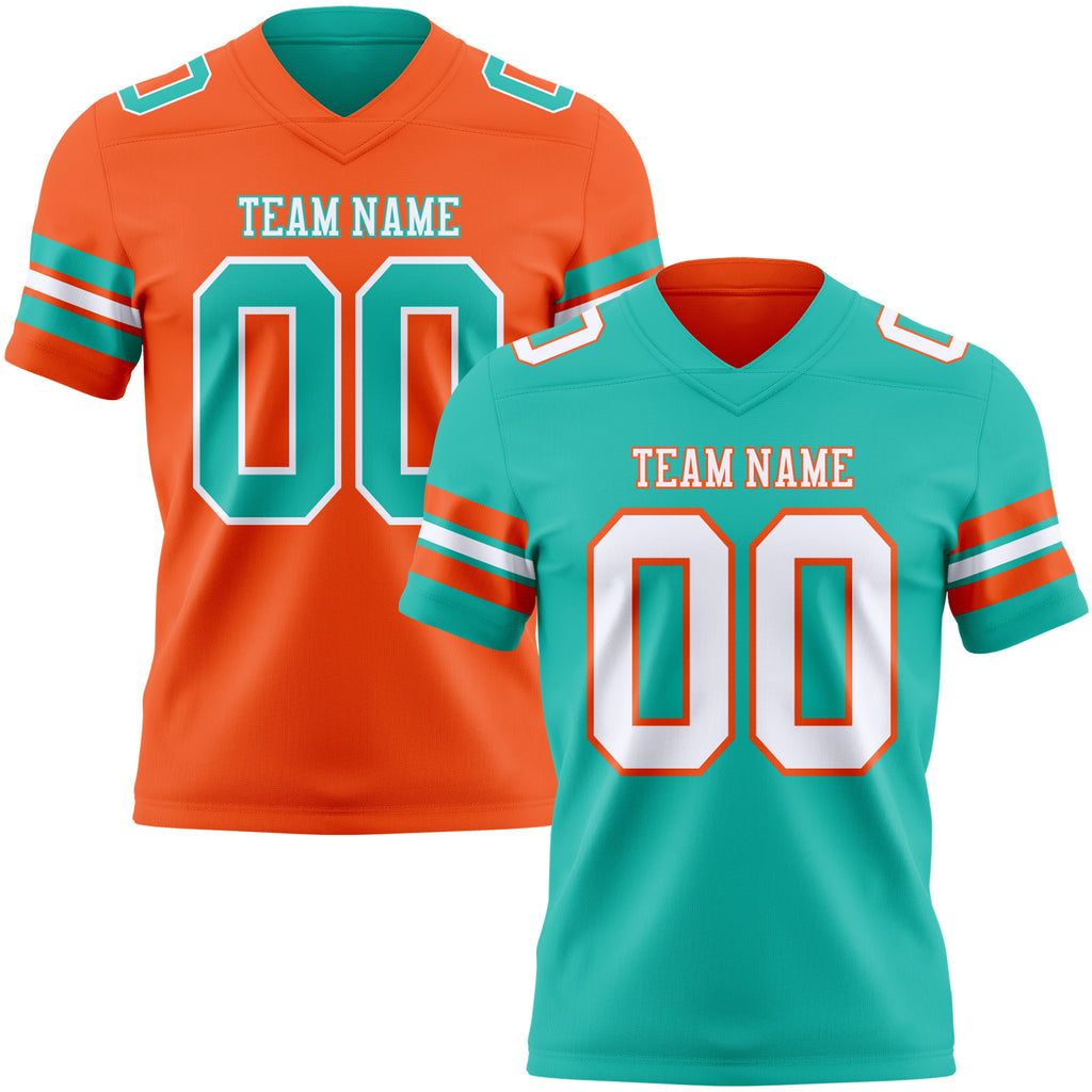 Custom Aqua White-Orange Reversible Double Side Authentic Football Jersey