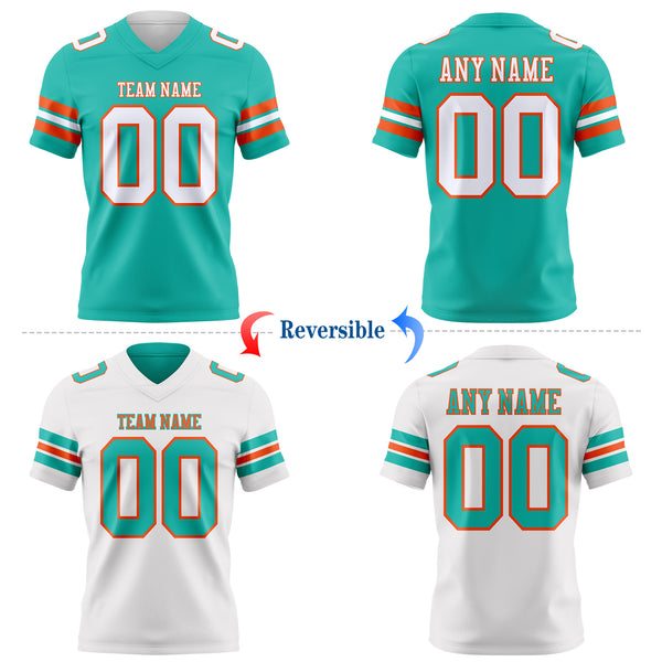 Custom Aqua White-Orange Reversible Double Side Authentic Football Jersey