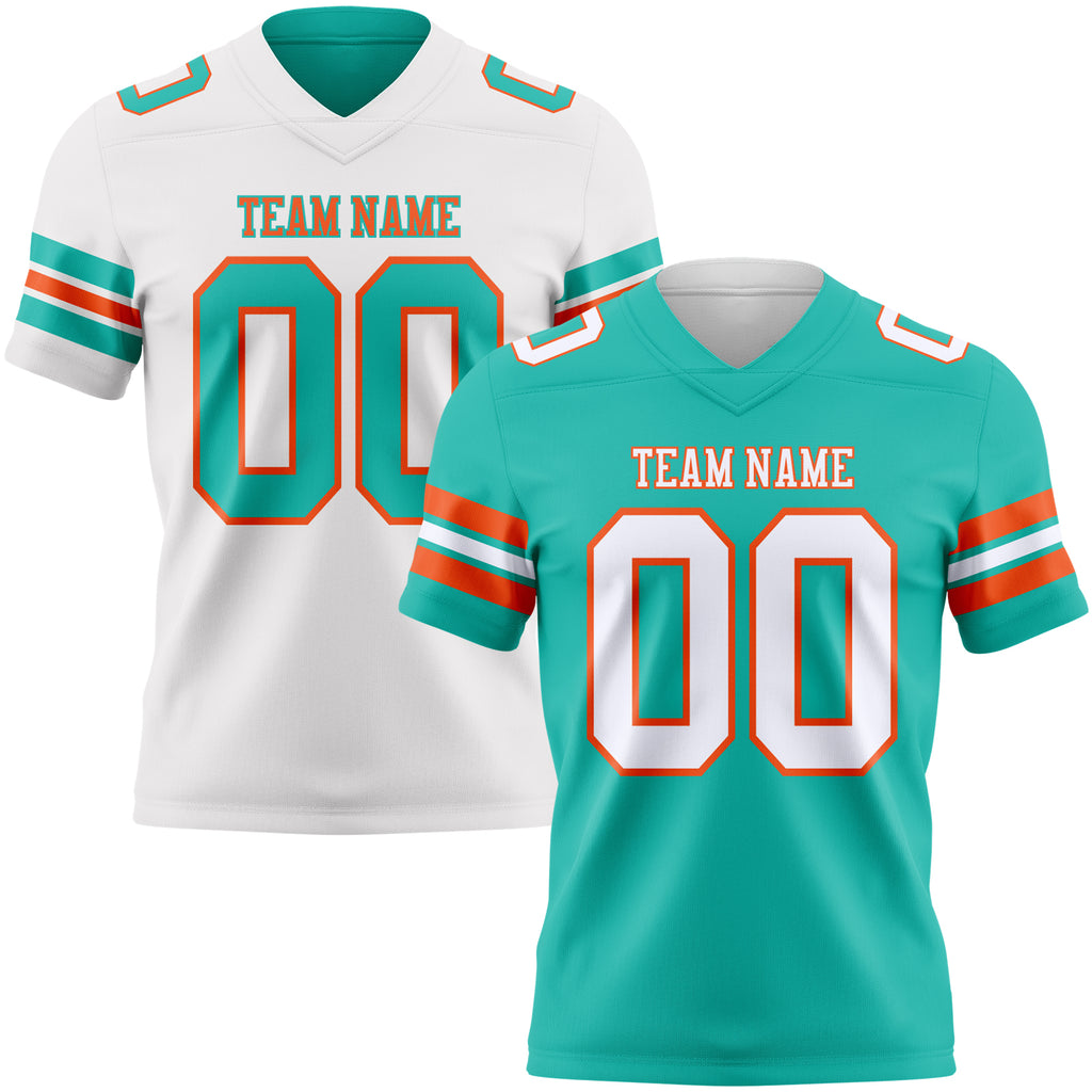Custom Aqua White-Orange Reversible Double Side Authentic Football Jersey