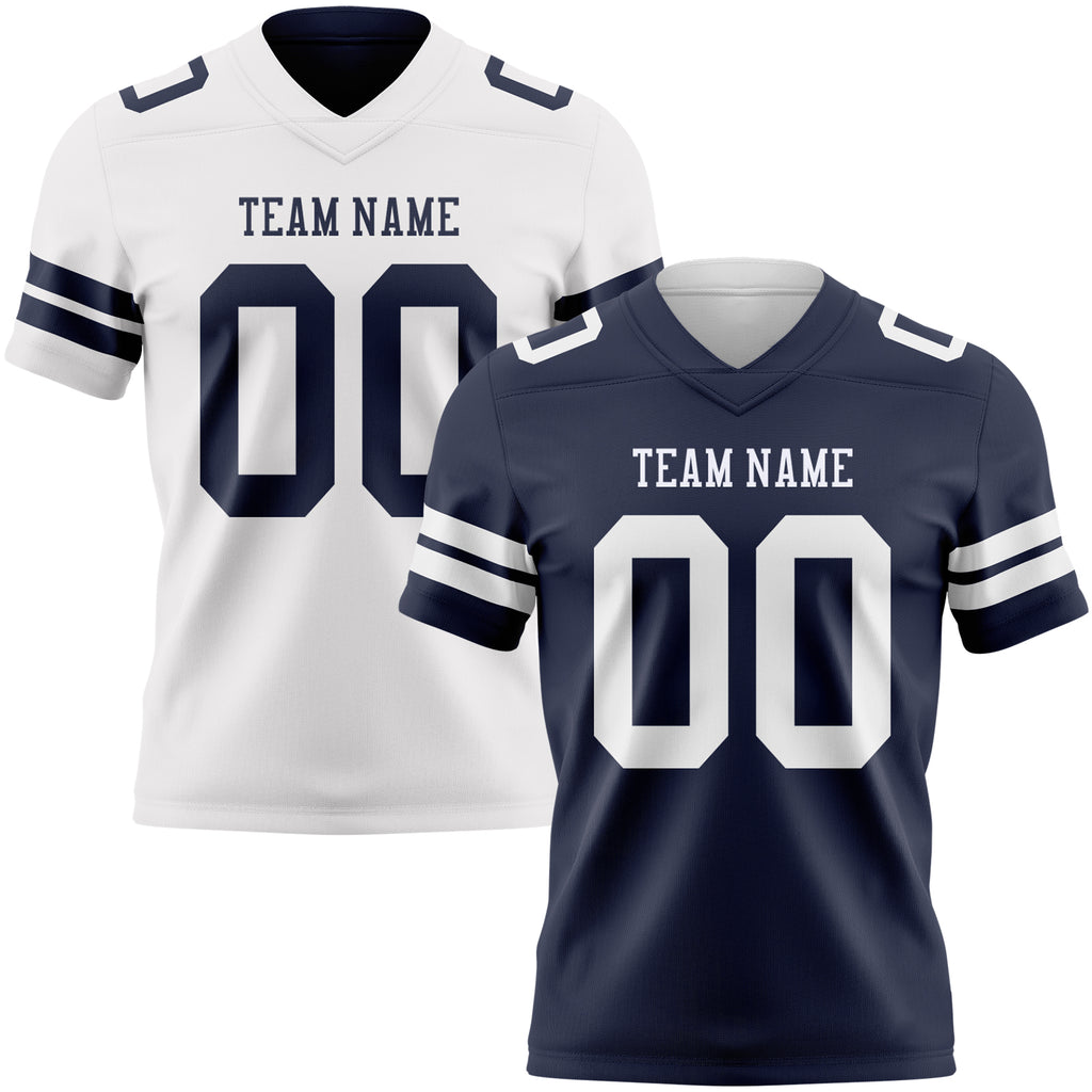 Custom Navy-White Reversible Double Side Authentic Football Jersey