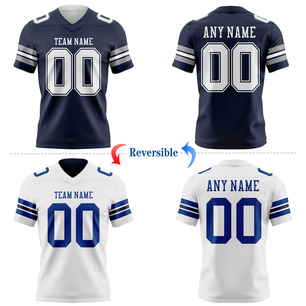 Custom Navy-White Reversible Double Side Authentic Football Jersey